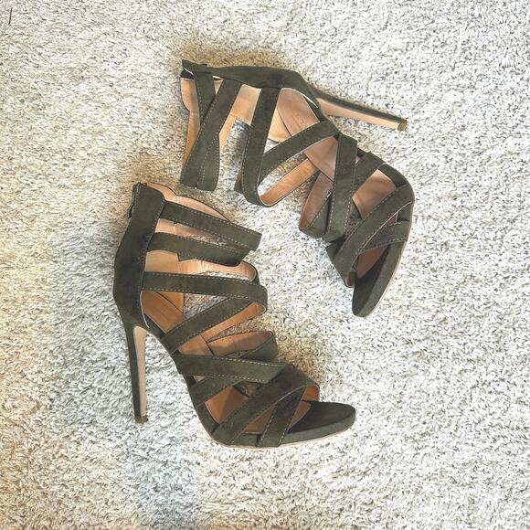 Glaze Shoes - Olive Suede Strappy Stiletto Heels